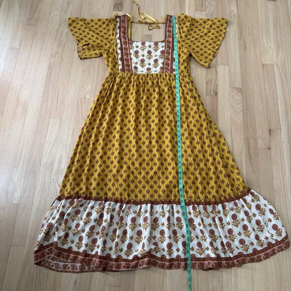 Bohme Floral Rayon Maxi Dress Women XL Yellow Boho Cottagecore Hippie Festival - Picture 9 of 11